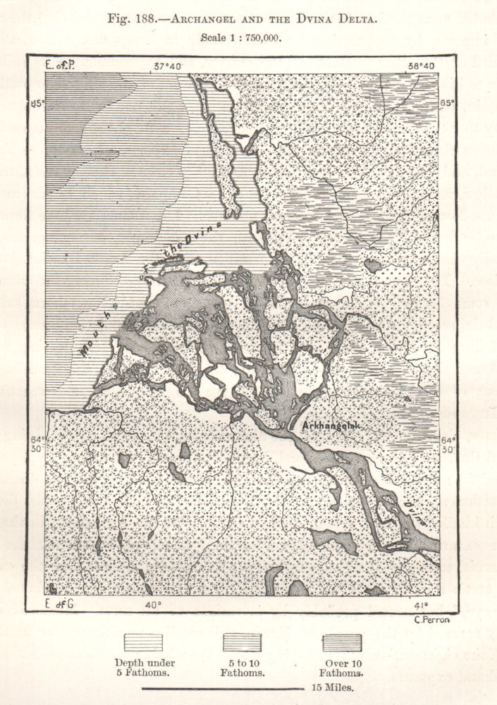 Archangel and the Dvina Delta. Arkhangelsk Russia. Sketch map 1885 old